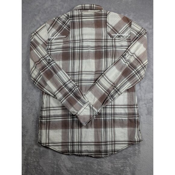 BKE Button Up Shirt Mens Medium Brown Plaid Pearl Snap Athletic Fit Western - Picture 10 of 10